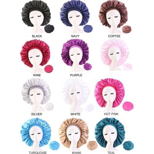 7 pcs/lot Wholesale Extra Large Comfortable Women Fashion Wide Band Satin Bonnet Hair Cap Night Sleep Hat Ladies Turban
