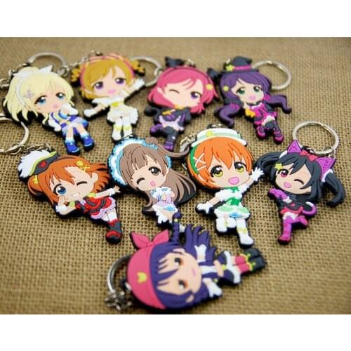 9 PCS/LOT LOVELIVE Toys Keychains LOVE LIVE Doll Honoka Kotori Umi Eli Nozomi Maki Rin Hanayo Nico PVC Figure Pendant