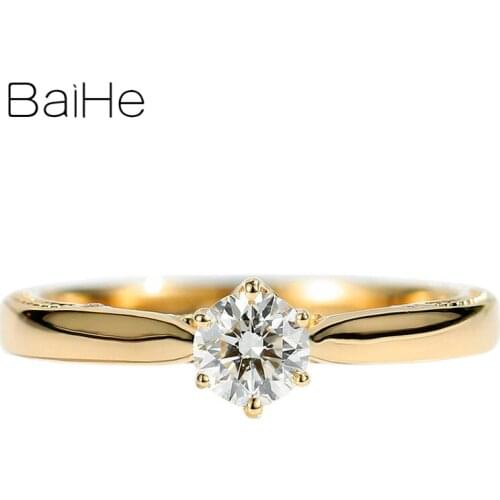 BAIHE Solid 14K Yellow Gold 0.30ct H/SI Round Natural Diamond Wedding Gift Fine Jewelry Simple beautiful Diamond Ring
