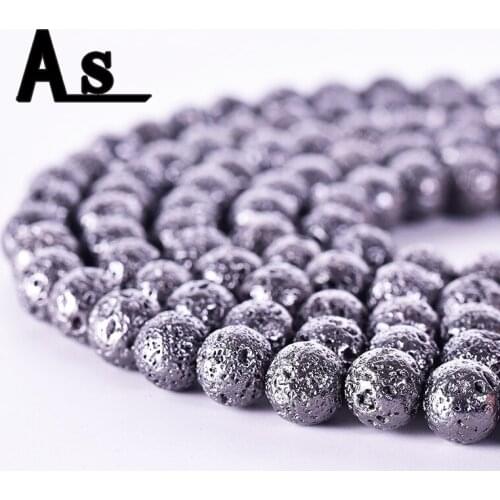 Asingeloo Natural Stone Vacuum Plating Beads 4/6/8/10/12mm Round Volcanic Rock Loose Lava Bead For DIY Jewelry Making