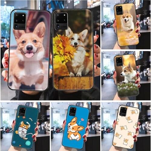 Dog Corgi Cute Cartoon cute Phone case For Samsung Galaxy Note 4 8 9 10 20 S8 S9 S10 S10E S20 Plus UITRA Ultra Frosted black art
