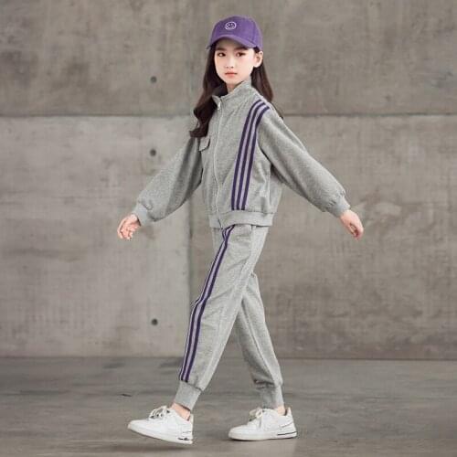 Kids Girls Zipper Jackets Suits 8 10 12 years Long Sleeve Jogger Pants 2 pieces Teen Girls Clothes Set 2021 New