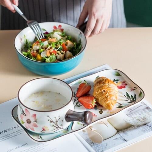 EECAMAIL Japanese Breakfast Tableware For One Person Exquisite Breakfast Bowl Group Oatmeal Bowl Handle Bowl Handle Baking Bowl