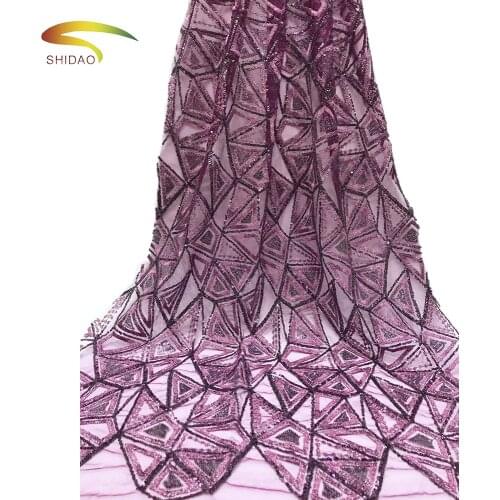 French High Quality Sequined Lace Fabrics For Sewing Indian Wedding dress 6 Colors