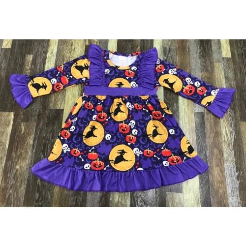 Halloween Girl Lace Moon Witch Cartoon Pumpkin Long Sleeved Dress