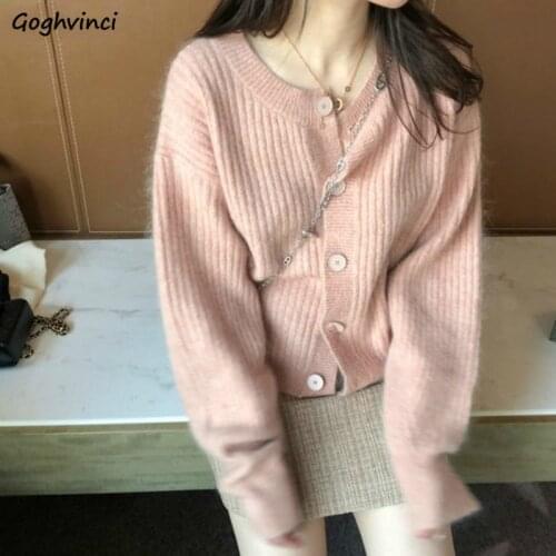 Cardigans Women Solid Elegant Knitting Sweaters O-Neck Warm Candy Color Loose Sweet Girls Preppy Style Students Womens Outwear