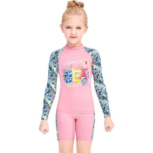 Girls Split Diving Suit Children Long Sleeves Shorts Wetsuit Kids Neoprenes For Quick Dry UV Protection Snorkel Guards Swimwear