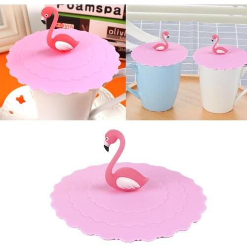 Creative Flamingo Silicone Leakproof Anti-Dust Tea Cup Cover Coffee Lid Cap Heat Resistance Cup Cover