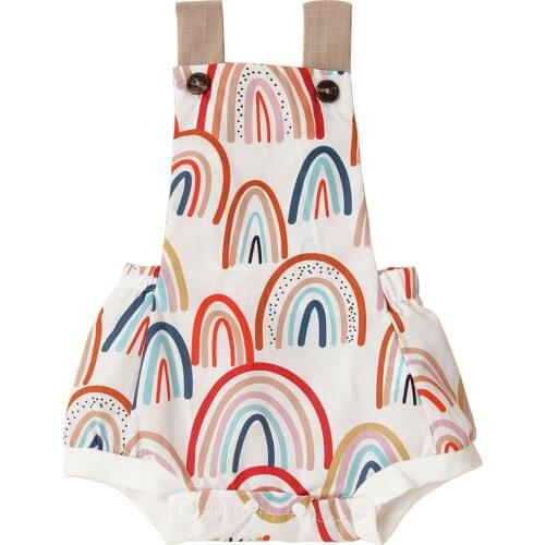 Baby Girl Clothes 0-12M Sleeveless Backless Rainbow Printed Summer Rompers Cotton Bodysuits Cute Outfits