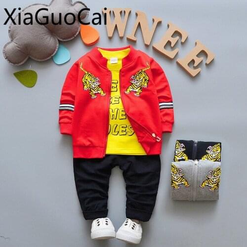 Tiger Fashion Childrens Sets Three-piece Spring Baby Clothing Sets Long-sleeved Casual Coats and Pants Sets