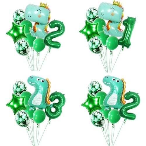 8pcs Crown Dinosaur Digital Balloon Package 32 inch Green Digital Jurassic Dinosaur Theme Birthday Party Decoration Balloon