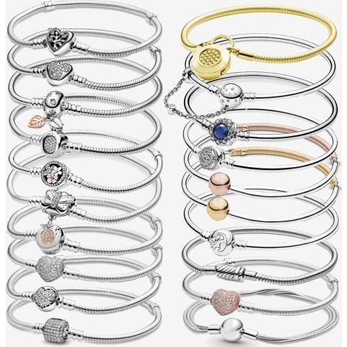 New Charms 925 Sterling Sterling Silver Sliding Magnetic Clasp Snake Chain Bracelet Multi Snake Chain Mouse Heart Clasp Bracelet