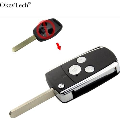 Okeytech 3 Buttons Modified Remote Flip Folding Key Shell Case Keyless Fob Cover Replacement For Honda CRV Fit Accord Pilot New