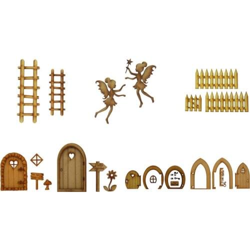 Natural Wooden Carving Fairy Gnome Door Garden Tree Art Wall Decor Wooden Elf Statue Ladder Fence Tree Hugger Yard Art Ornament