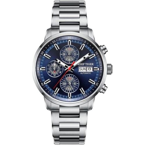Reef Tiger Mens Chronograph Watches, Luxury Men Watch Automatic Mechanical Wristwatch 100M Waterproof Sapphire Mirror Relogio