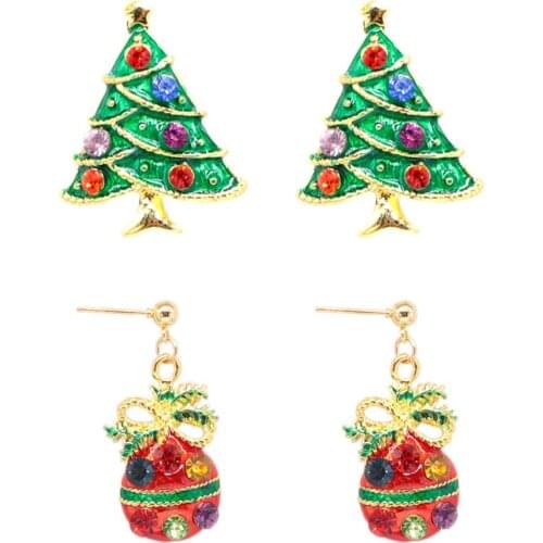 Crystal Christmas Christmas Fruit Jewelry Christmas Tree Stud Earring For Women Creative Party Accessories Girl Gifts