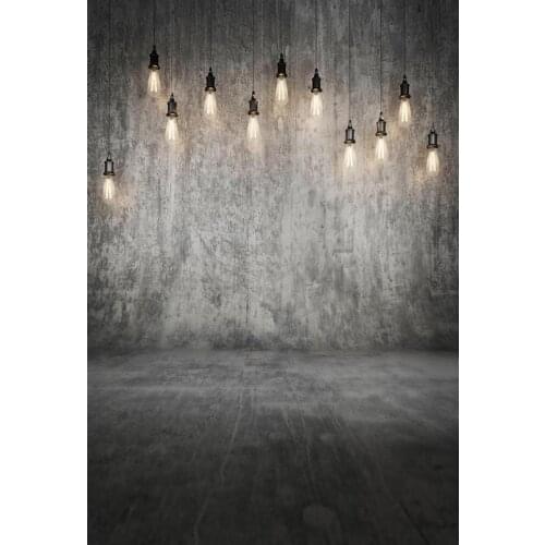 Gray Photography Backdrops Cement Wall Bulbs 3D Backgrounds for Photo Studio Portrait Photo Shoot Vinyl Cloth Computer Printed