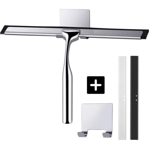 Shower Squeegees Stainless Steel Replacement Squeegee Wiper Blades with Self Adhesive Hook Window Glass Cleaner Tools