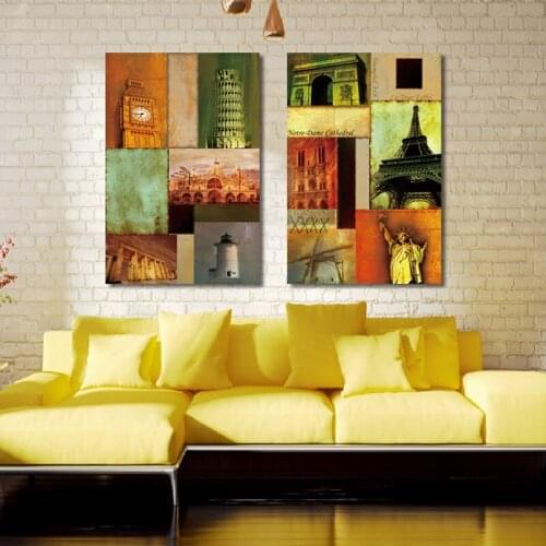 Modern World Famous Buildings Canvas Painting Big Ben Pyramids Map Print Poster Canvas Art Wall Picture Home Decoration No Frame