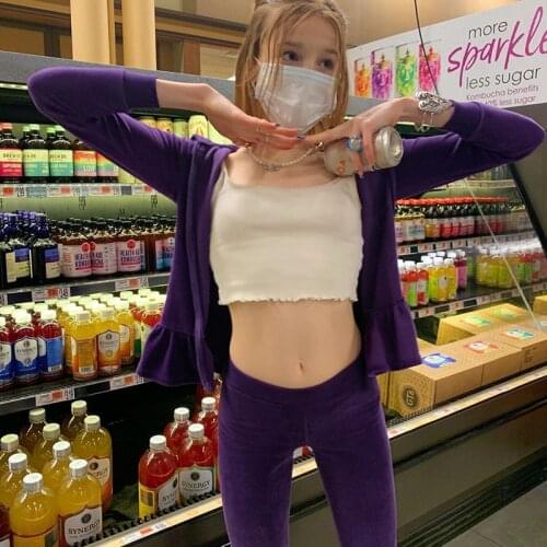 Gaono Women Pants Women Close-fitting Two-piece Clothes Set Purple Solid Color Hooded Jacket and High Waist Leggings
