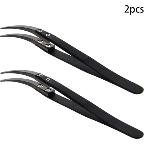 1/2/4pcs 13*1CM Ceramic Tweezers Precison Stainless Steel Body Black Curved Tweezers Tip Heat Resistant Anti-Static Black Handle