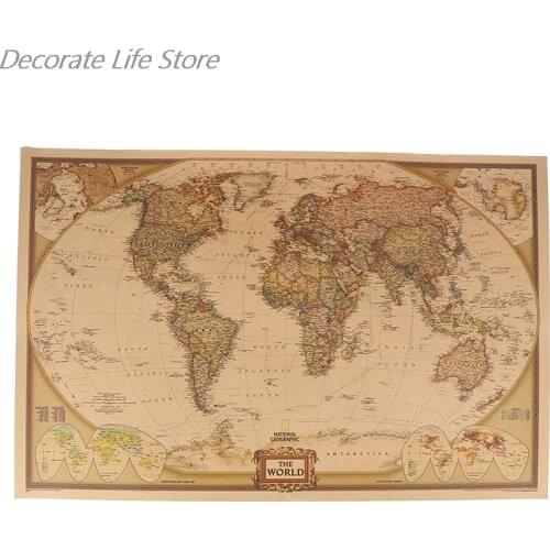 1PCS Large Vintage World Map Detailed Antique Poster Wall Chart Retro Paper Matte Kraft Paper 28*18inch Map Of World