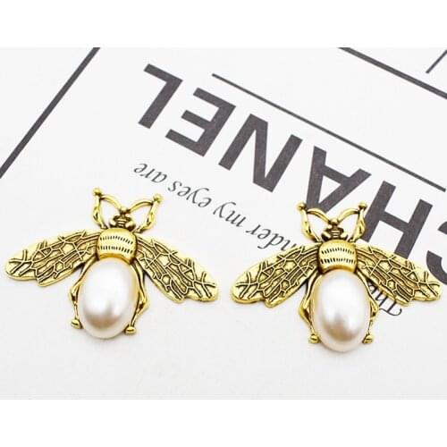 5pcs Metal Animal Cabochons Antique Gold Bee Patch 47x35mm For DIY Hair Jewelry Brooch Accessoies Handmade Crafts Materials