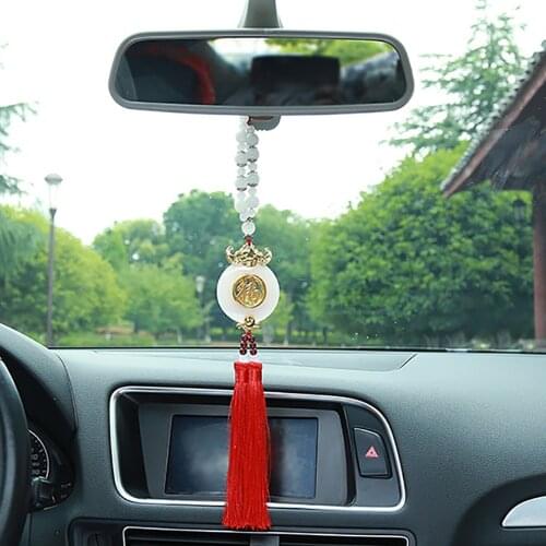Car Pendant Fu Gold Inlaid Jade Double Tassel Hanging Automobile Rearview Mirror Fook Lucky Decoration Ornaments Chinese Style