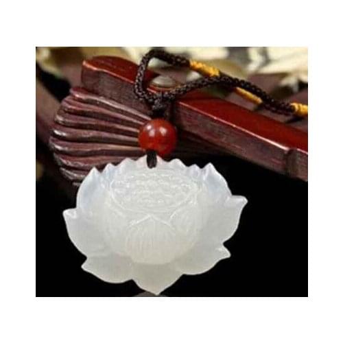 FREE SHIPPING>>>@@ > FINE FASHION 100% NATURAL CHINESE WHITE JADE LOTUS FLOWER PENDANT NECKLACE