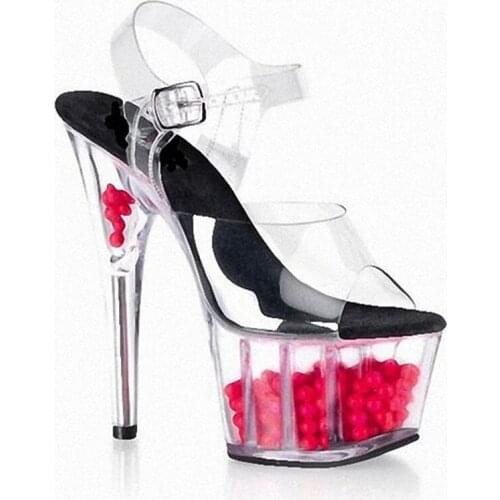 Clear 6 Inch High Heel Mid Platform Sandals 15cm high-heeled platform shoes sexy dance shoes sandals star performance shoes