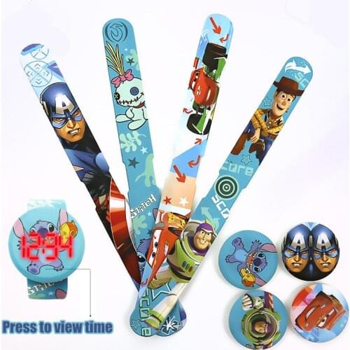 Stitch Captain America Toy Story Lightning McQueen lovely Pa Pa circle electronic watch Childrens Silicone LED Digital Clock