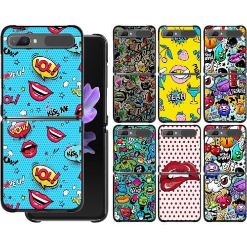 Case For Samsung Galaxy Z Flip3 z flip 3 5G PC Cases for Samsung Z Flip Cover Black Shell Hard Fundas Anime Graffiti Sticker