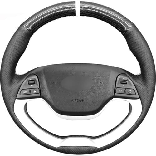 Car Steering Wheel Cover For Kia Morning 2011-2016 Picanto 2011-2015 Ray 2012-2018 Black Leather Carbon Fiber Auto interior