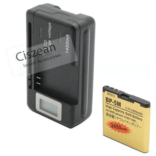 Ciszean 1x BP-5M BP5M BP 5M Gold Replacement Battery For Nokia 7390 5610XM 5611XM 5700 6220C 6500S 7379 2450mAh + LCD Charger