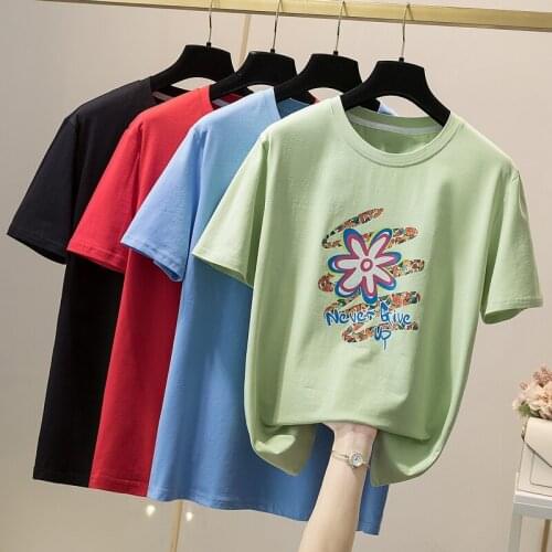 Printed Flower Cotton Plus Large Size Clothes WomenS T-Shirts Harajuku Tops Blouses Spring Summer Style Oversize 2021