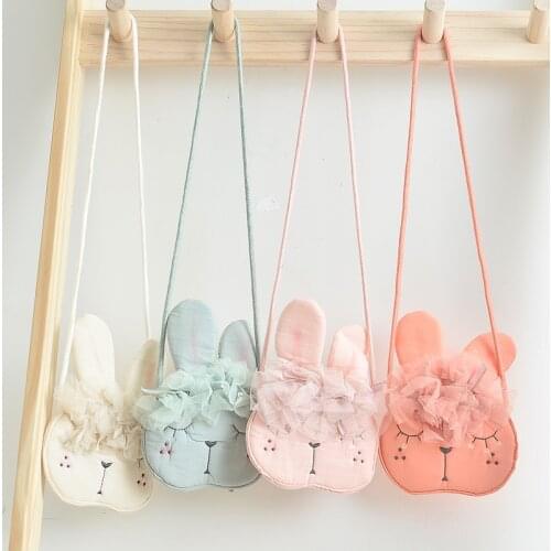 Children Girl Kids Coin Purse Bag Hobos Mini Small Cute Cotton Fabric Cartoon Rabbit Animal Korean Accessories Wholesale Gift