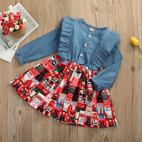 Pudcoco Baby Dress Kids 1-4Years Newborn Christmas Denim Stitching Patchwork Cute Fashion Clothing Outfits