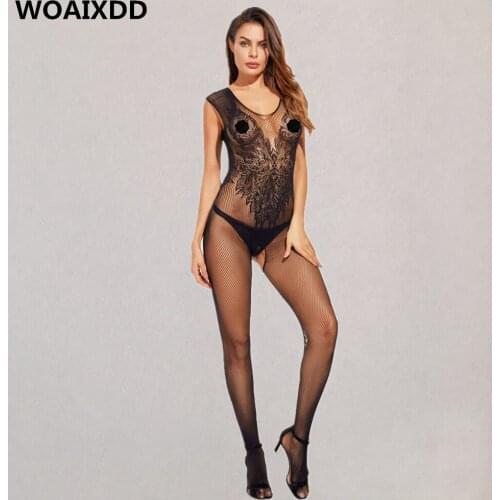 Women Sexy Costumes Lingerie Bodysuit Fishnet Crotchless Babydoll Bodysuits Nightwear Catsuit Erotic Underwear Mesh Bodystocking