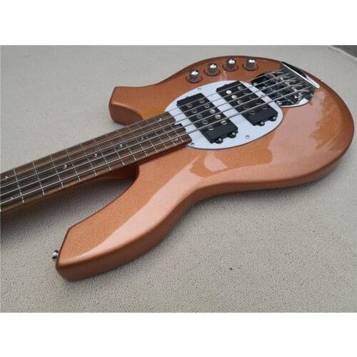 Custom 5 string guitar bass ,metal orange basswood body,maple neck,HH pickups,black pickguard,active battery
