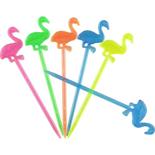 Cocktail Sticks 100PCS 3.2Inch Multicolor Plastic Flamingo Shape Appetizer Picks Drinks Stirrers Fruit Sticks Food Toothpicks Sa