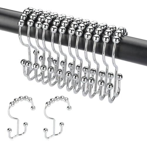 12pcs Curtain Hanging Ring Shower Curtain Hook Ball Two-way Hanging Ring Bathroom Tool Set Chrome Polished Hook