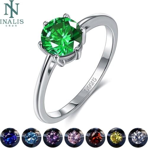 INALIS Natural Emerald Rings for Women 8MM Classic Silver 925 Jewelry Wedding Engagement Ring Gemstone Fine Jewelry Gift 2020