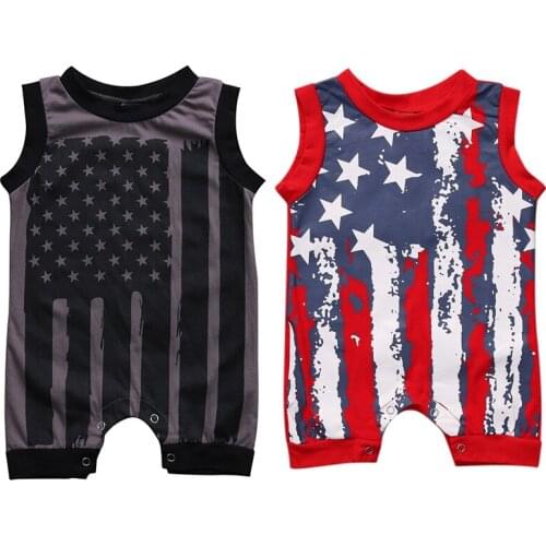 Infant Baby Boy Girls Sleeveless Striped Flag Romper Jumpsuit Clothes Toddler Outfits