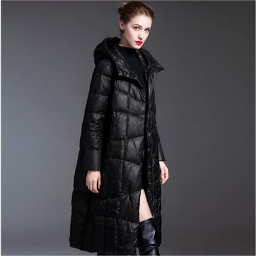 European style hooded white duck down jacket 2020 new female mid-length clothes Loose padded down jackets warm outwear green