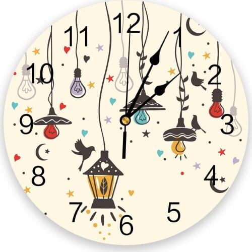 Cute Bird Electric Light Illustration Living Room Clock Wall Round Clocks Decor Home Bedroom Kitchen Decoration Wall Clocks
