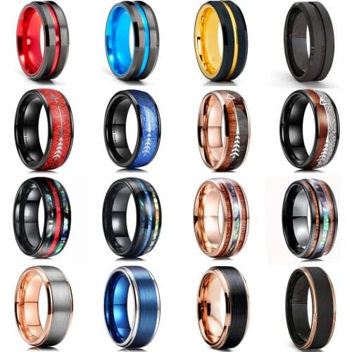 30 Styles Men Blue Grooved Black Stainless Steel Ring Koa Wood And Abalone Shell Inlay Arrow Red Meteorite Ring Men Wedding Band