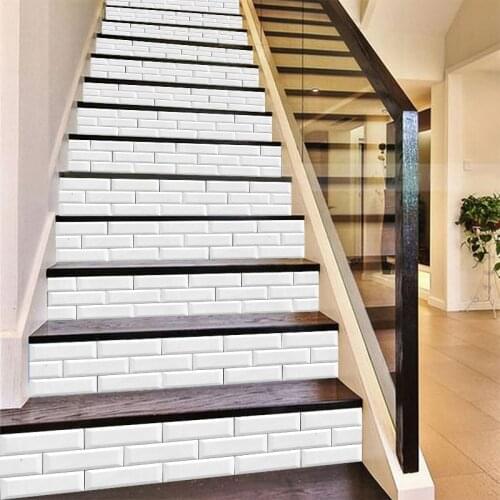 White Brick Pattern Stair Wall Stickers Kitchen Bathroom Tiles Home Decor Art Mural Peel & Stick Waterproof DIY Vinyl Wallpaper