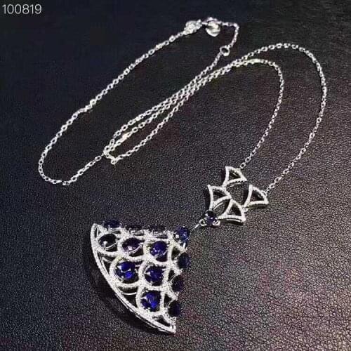 Natural Sri Lanka Sapphire S925 Pendant Necklace Set four Leaf Grass New Style Suitable for Young Ladies