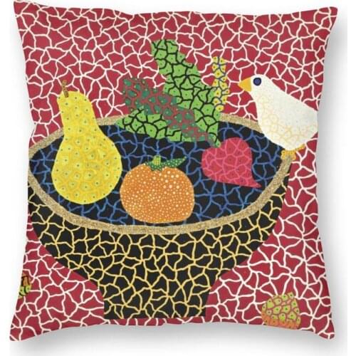 Kusama Yayoi Yellow Still Life Fruit Bird Painting Pillow Case Decoration Square Cushion Cover 45x45 Pillowcover for Living Room
