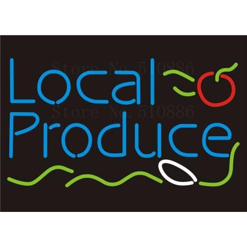 NEON SIGNS Local Produce restaurant Beer Wine Real GLASS Tube BAR PUB Signboard Display Decorate Store Shop Light Sign 17*14"